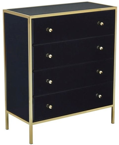 Fenwick Black Glass 4 Drawer Chest - Gold Trim