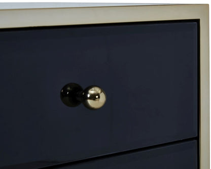 Fenwick Black Glass 4 Drawer Chest - Gold Trim