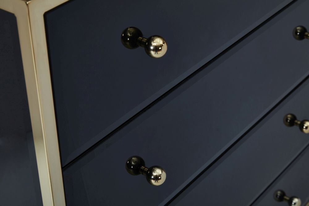 Fenwick Black Glass 4 Drawer Chest - Gold Trim