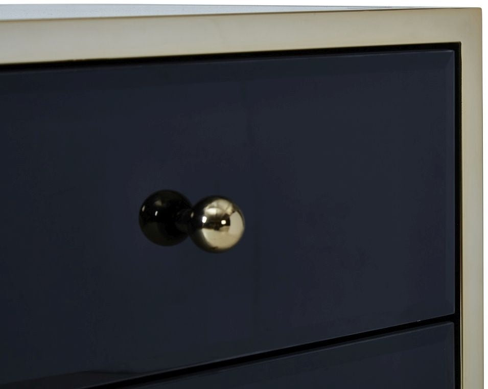 Fenwick Black Glass Multi Drawer Chest - Gold Trim