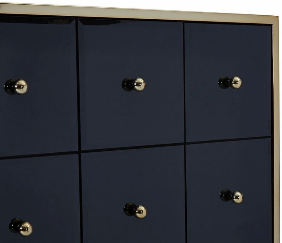 Fenwick Black Glass Multi Drawer Chest - Gold Trim