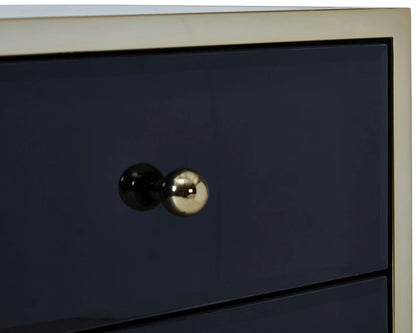 Fenwick Black Glass 6 Drawer Wide Chest - Gold Trim