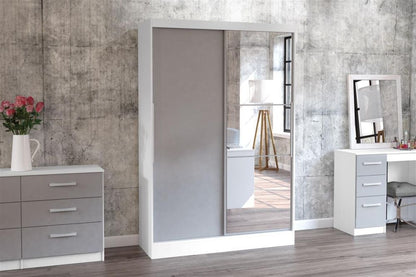 Lynx White and Grey Sliding Mirrored Wardrobe - 2 Doors