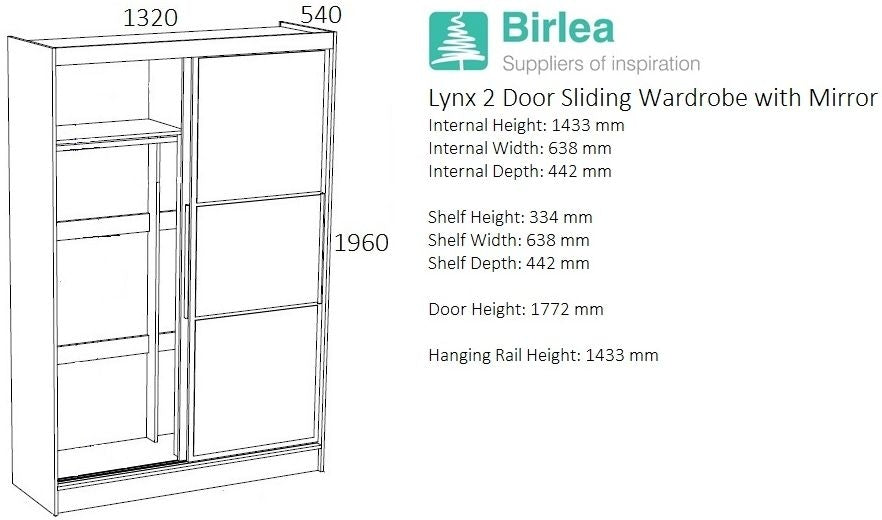 Lynx White and Grey Sliding Mirrored Wardrobe - 2 Doors