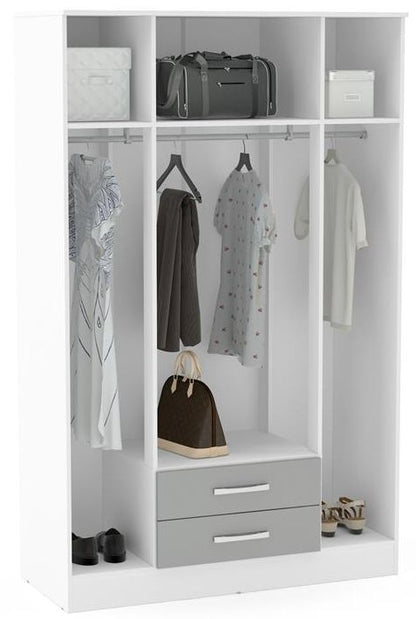 Lynx White and Grey 4 Door Mirrored Wardrobe - 2 Drawers