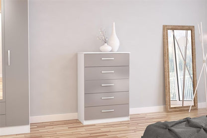 Lynx White and Grey Chest - 5 Drawers