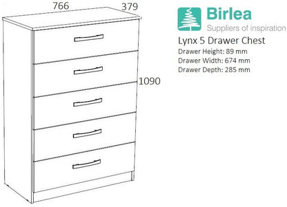 Lynx White and Grey Chest - 5 Drawers