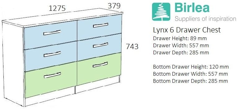 Lynx White and Grey Chest - 6 Drawers