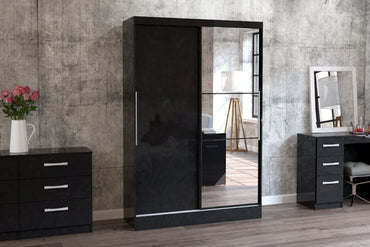 Lynx Black 2 Door Sliding Mirrored Wardrobe