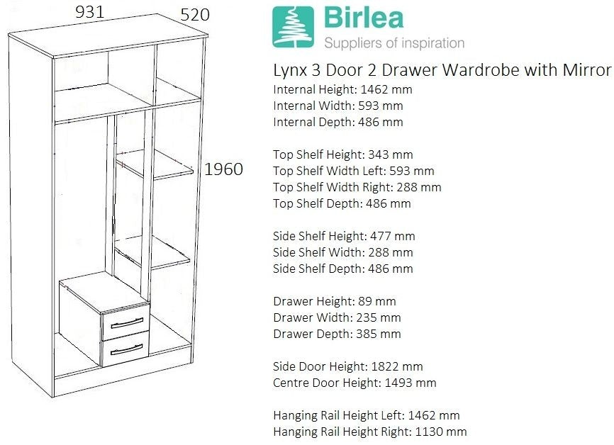 Lynx Black 3 Door Combi Wardrobe