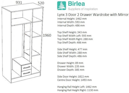 Lynx Black 3 Door Combi Wardrobe