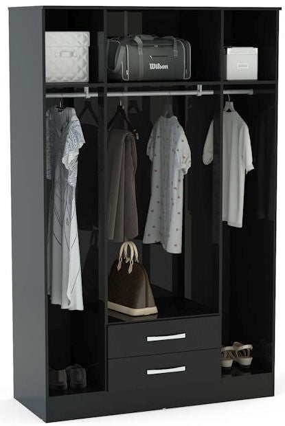 Lynx Black 4 Door Mirrored Wardrobe - 2 Drawers