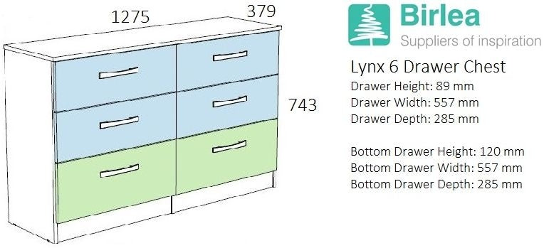 Lynx Black 6 Drawer Chest