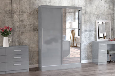 Lynx Grey 2 Door Sliding Mirrored Wardrobe