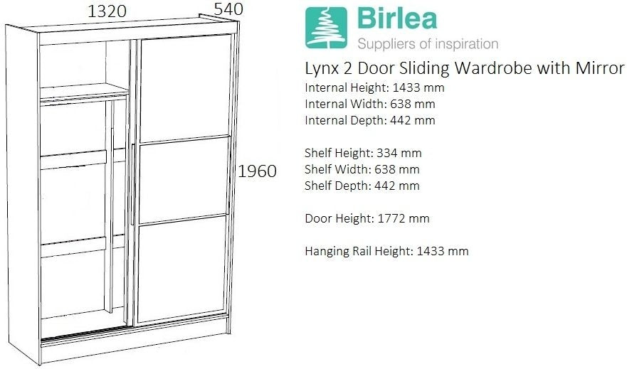 Lynx Grey 2 Door Sliding Mirrored Wardrobe