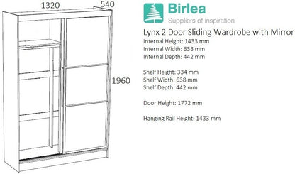 Lynx Grey 2 Door Sliding Mirrored Wardrobe