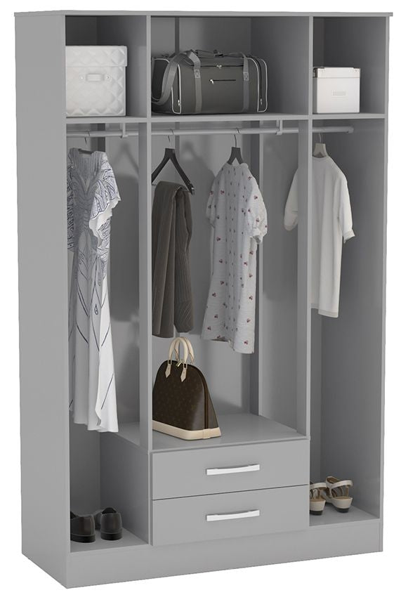 Lynx Grey 4 Door Mirrored Wardrobe - 2 Drawers