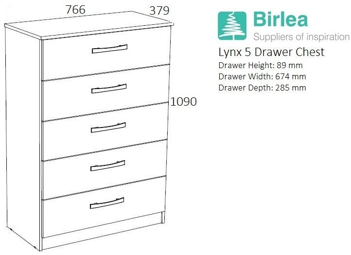 Lynx Grey 5 Drawer Chest