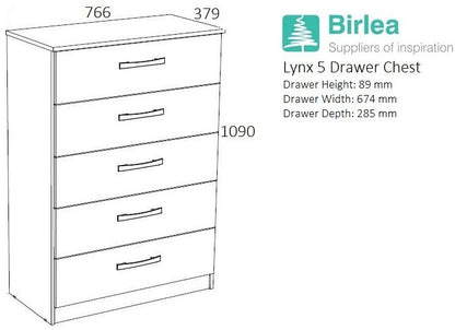 Lynx Grey 5 Drawer Chest