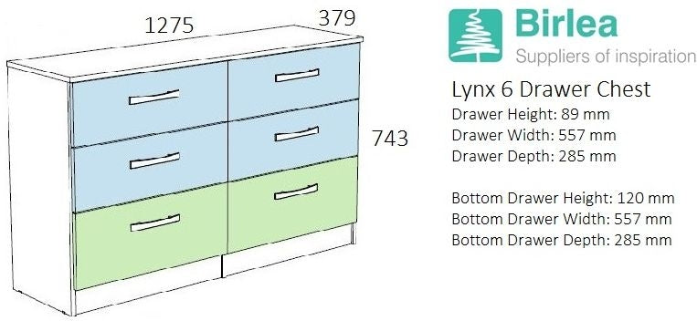 Lynx Grey 6 Drawer Chest