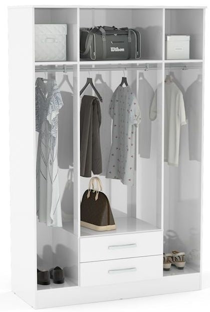 Lynx White 4 Door Mirrored Wardrobe - 2 Drawers