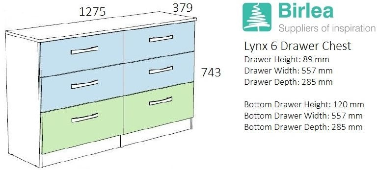 Lynx White 6 Drawer Chest