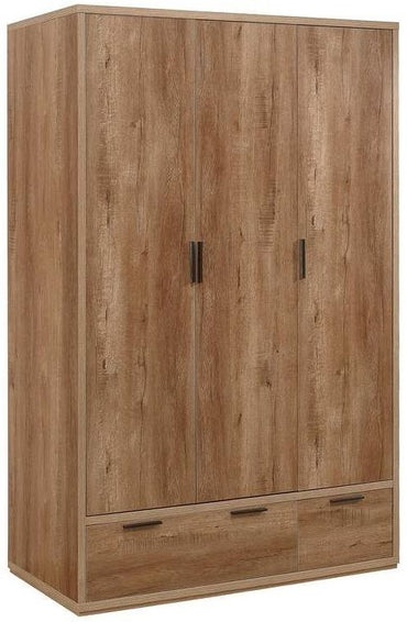 Stockwell Rustic Oak Effect 3 Door Wardrobe - 2 Drawers