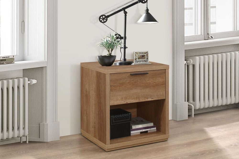 Stockwell Rustic Oak Effect Bedside Cabinet - 1 Drawer