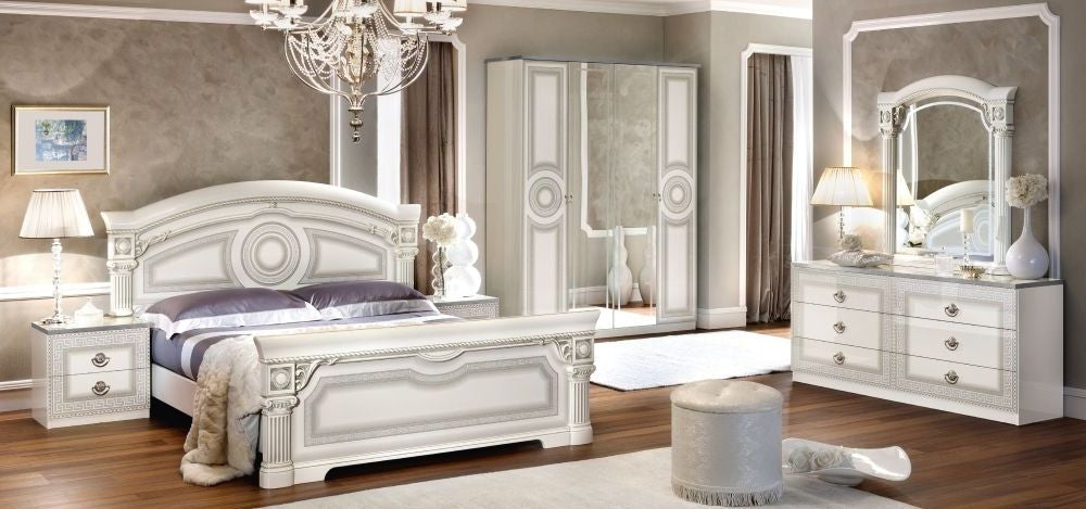 Camel Aida White and Silver Italian Bed