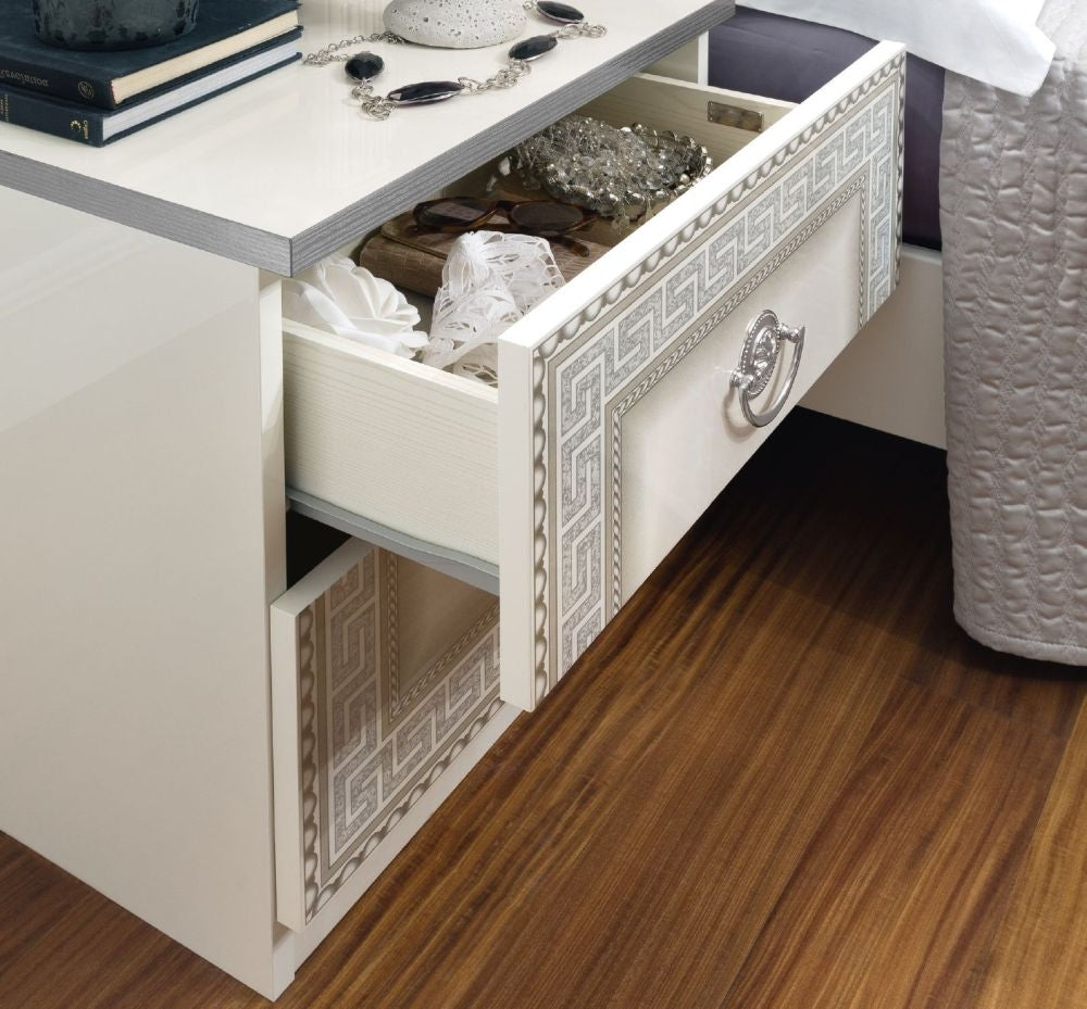 Camel Aida White and Silver Italian Bedside Cabinet