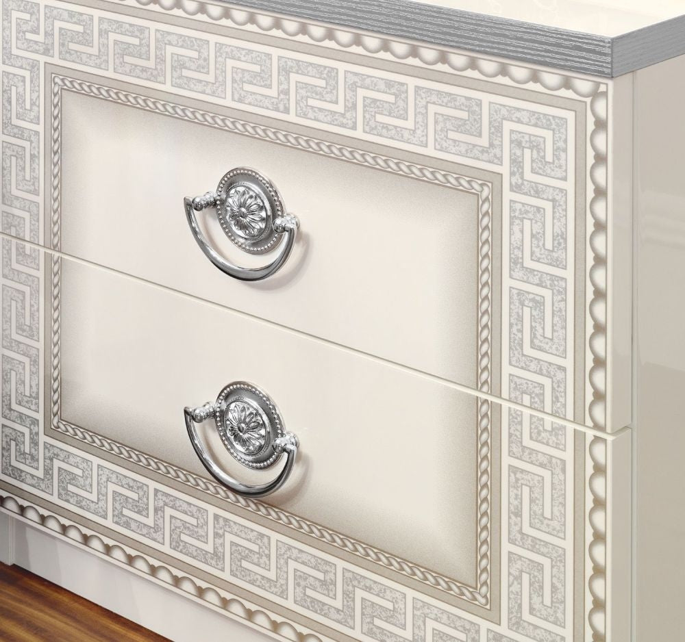 Camel Aida White and Silver Italian Bedside Cabinet