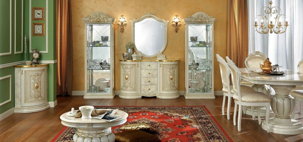 Camel Leonardo Day Ivory High Gloss and Gold Italian 1 Glass Door China Cabinet with LED