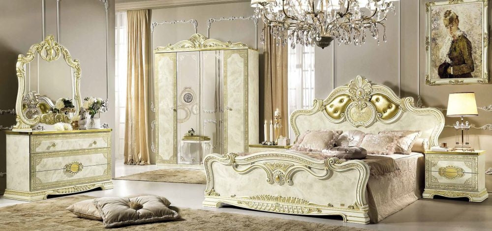 Camel Leonardo Night Italian Ivory High Gloss and Gold Upholstered Bed