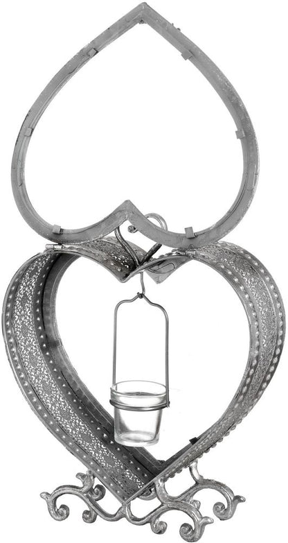 Free Standing Heart Antique Silver Tealight Lantern