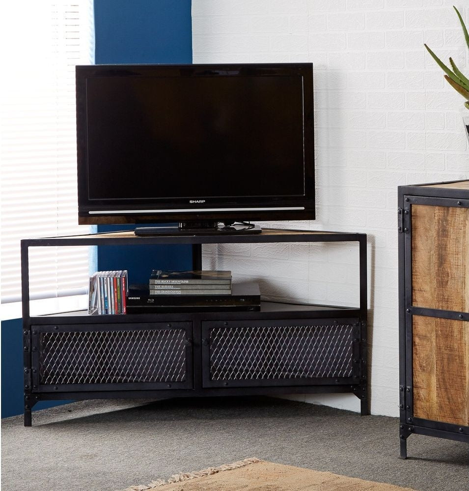 Ascot Black Wood Industrial Corner TV Unit upto 54inch