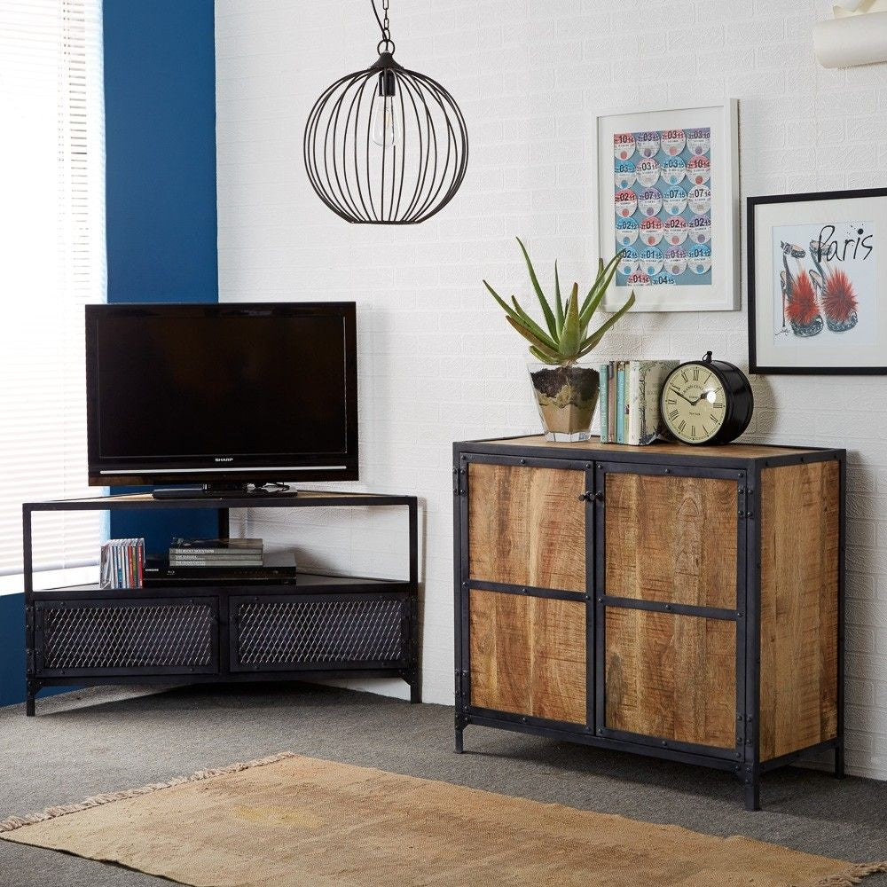 Ascot Black Wood Industrial Corner TV Unit upto 54inch