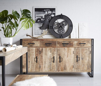 Cosmo Natural 4 Door 4 Drawer Industrial Large Sideboard