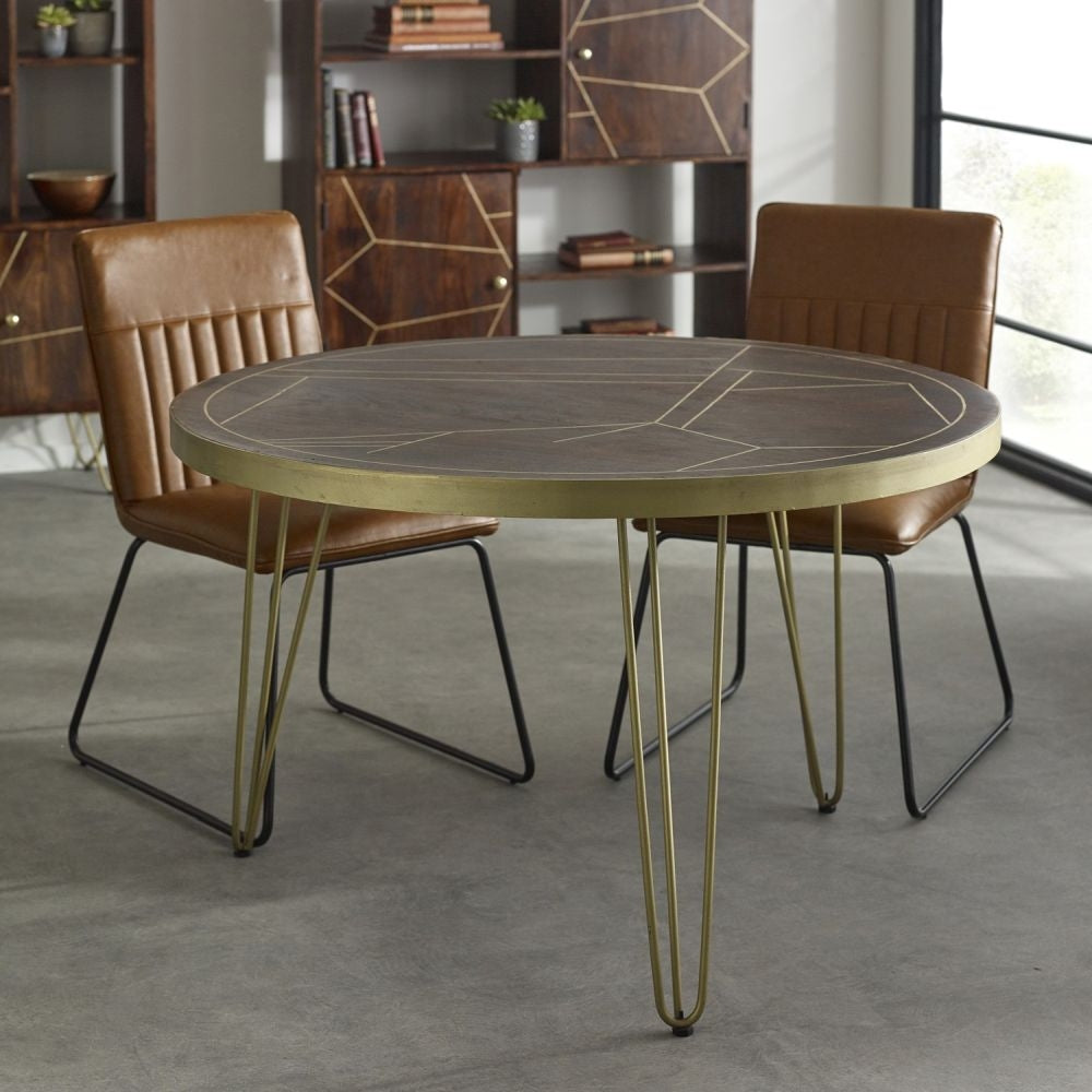 Mango Dark Gold Round Dining Table - 4 Seater