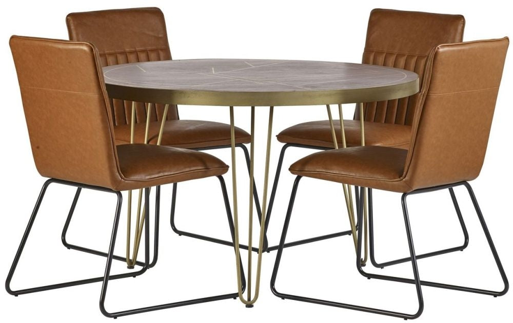 Mango Dark Gold Round Dining Table - 4 Seater