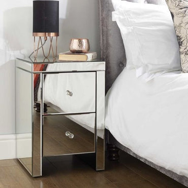 Seville Mirrored 2 Drawer Bedside Cabinet