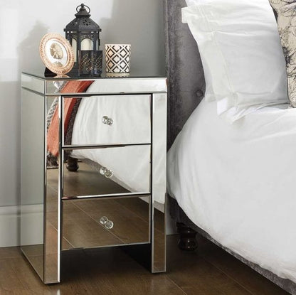 Seville Mirrored 3 Drawer Narrow Bedside Cabinet