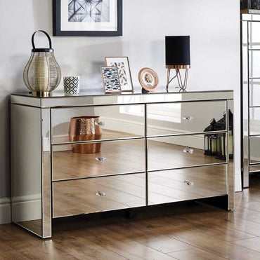 Seville Mirrored 6 Drawer Wide Chest