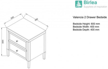 Valencia Mirrored 2 Drawer Bedside Cabinet