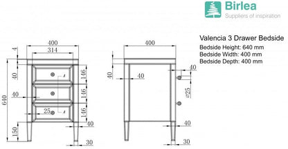 Valencia Mirrored 3 Drawer Bedside Cabinet