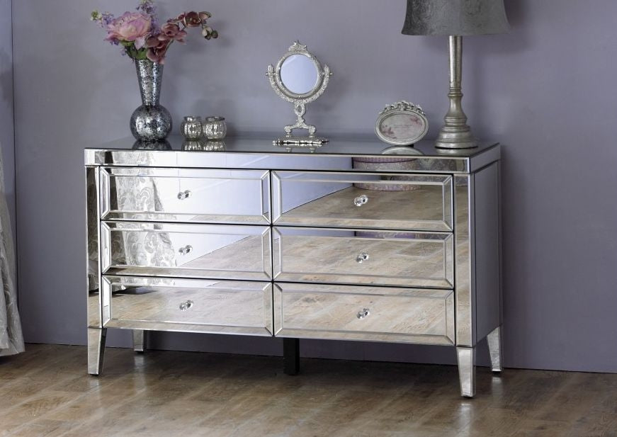 Valencia Mirrored 6 Drawer Wide Chest