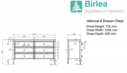 Valencia Mirrored 6 Drawer Wide Chest