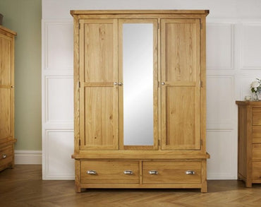 Woburn Rustic Oak 3 Door Mirror Wardrobe