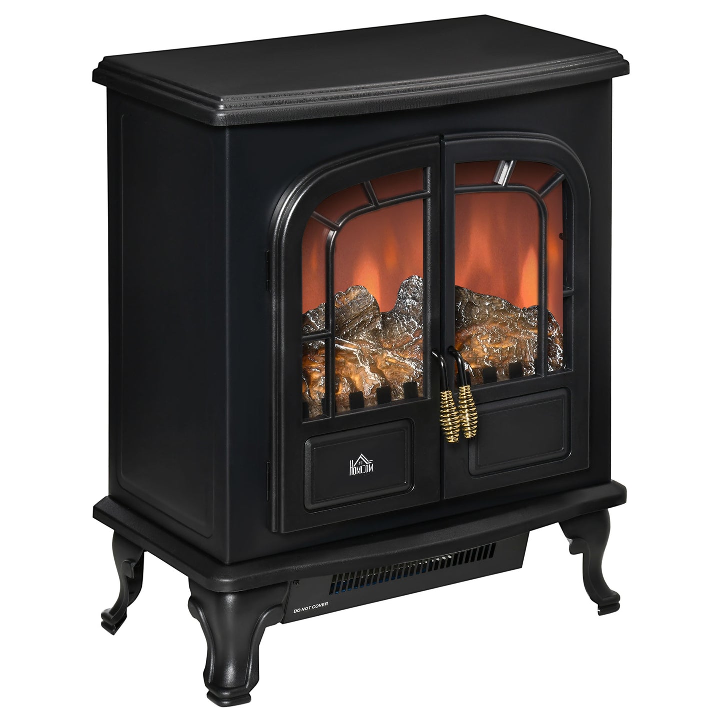 HOMCOM lectric Fireplace Stove Heater with LED Fire Flame Effect, Double Door, Freestanding & Portable with Overheat Protection, 1000W/2000W, Black