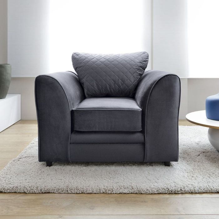 FURCO Contemporary Velvet Armchair - Stain-Resistant Dark Grey Upholstery