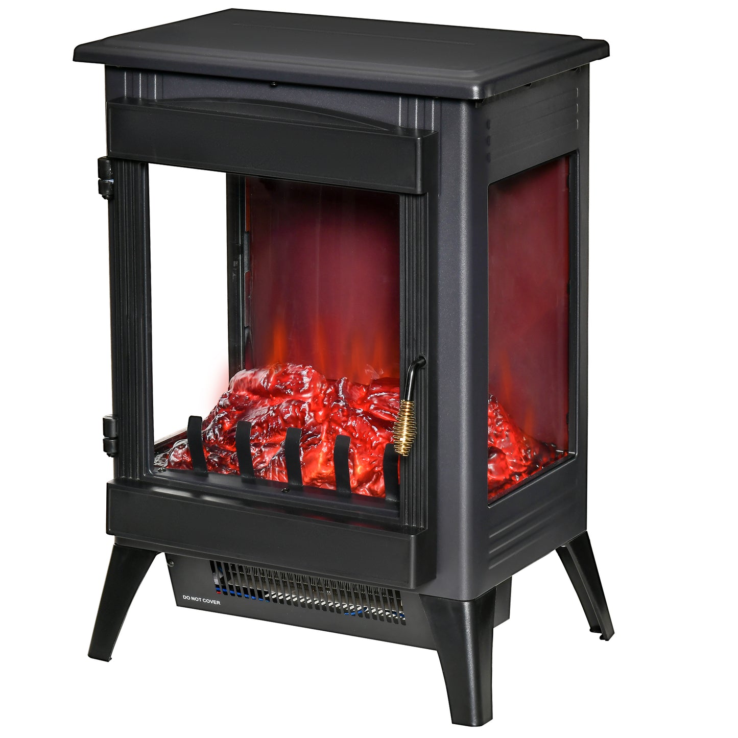 HOMCOM ree standing Electric Fireplace Stove, Fireplace Heater with LED Flame Effect, 3-sided Tempered Glass, Overheat Protection, 1000W/2000W, Black